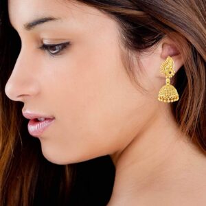 BBRATS Traditional Temple Jewellery 18k One Gram Gold Ethnic Brass Stylish South Indian Ghungroo Screw Back Studs Meenakari Peacock Ruby Jhumki Jhumkas Jhumka Earrings Set For Women girls -GOLD JHUMKI-M143