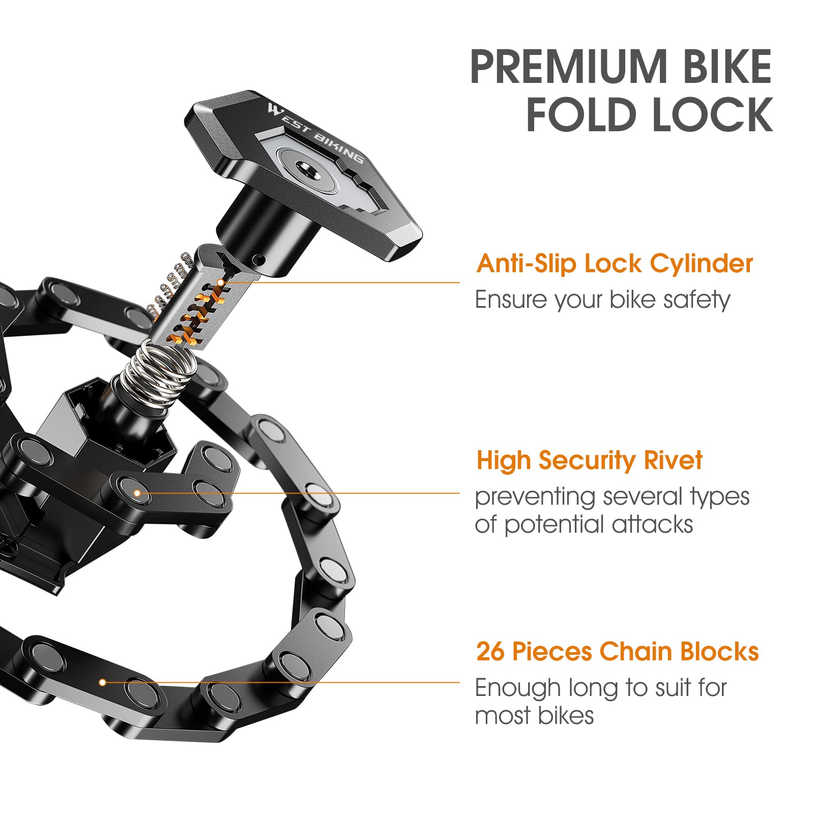 ICOCOPRO Folding Bike Lock with 3 Keys, 2.8 FT Bicycle Lock Compact Bike Locks Anti Theft, High Security Scooter Lock Bike Lock Combination, Heavy Duty Bike Chian Lock with Bracket