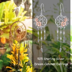 MBSUUH Dream Catcher Dangle Drop Earrings 925 Sterling Silver Rose Flower Dreamcatcher Jewelry Gifts for Women Wife Mom Girls