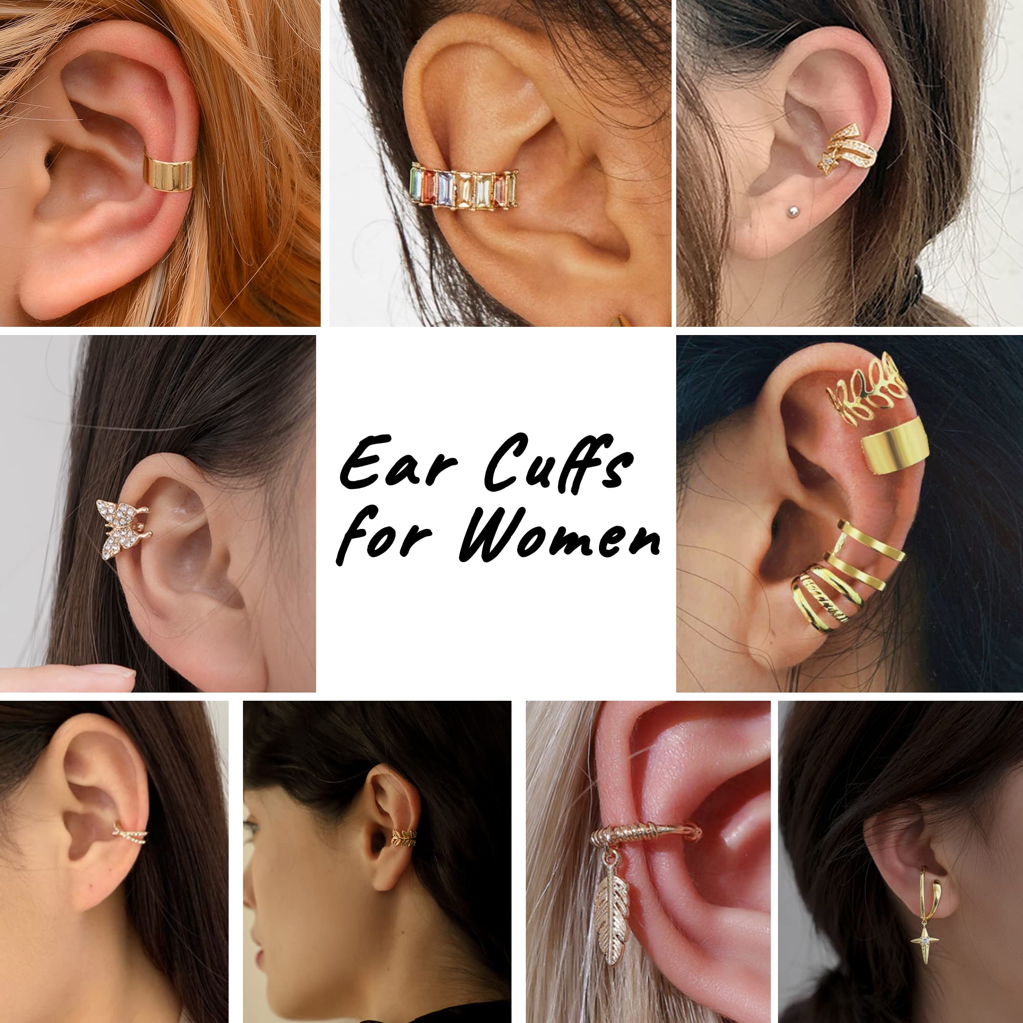 JeryWe 24 Pcs Gold Ear Cuffs for Women Non Piercing Adjustable Ear Cuff Earrings Clip On Cartilage Helix Wrap Ear Jewelry Set