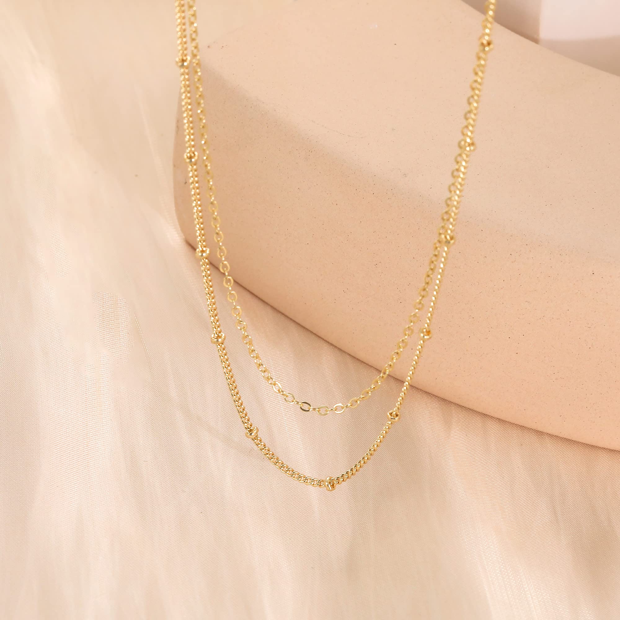 CHESKY Dainty Gold Necklace for Women, Simple Gold Satellite Choker Necklace 14k Real Gold Plated Thin Layered Necklace Womens Trendy Gold Filled Double Choker Necklaces Dainty Jewelry Gift for Her