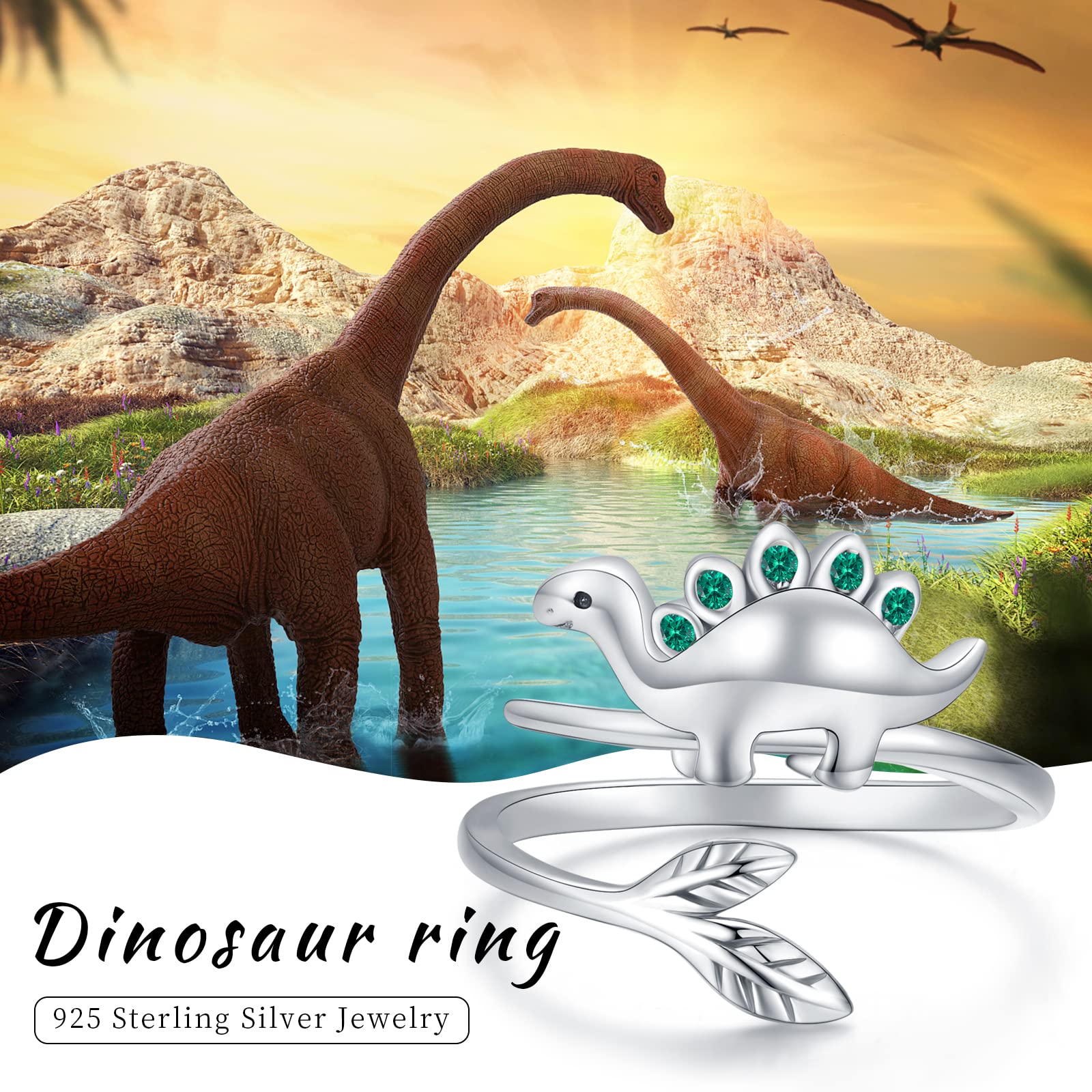 Freesloth Dinosaur Ring 925 Sterling Silver Dinosaur Gifts for Women Adjustable Open Rings Cute Animal Dinosaur Jewelry