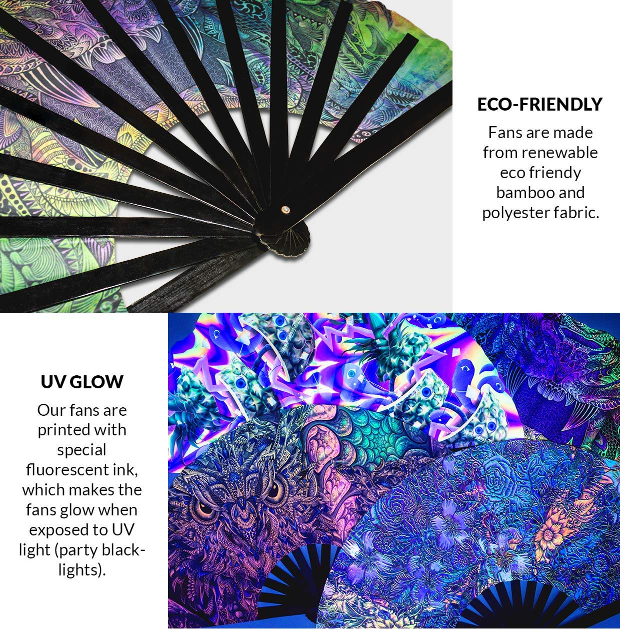 Hype Beast Hand Fan Foldable Bamboo Circuit Rave Hand Fans Slang Words Fan Outfit Party Gear Gifts Music Festival Rave Accessories (Black)