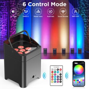 Battery Powered Uplights Rechargeable Par Can 6x18W RGBWA+UV led uplight 9600 mAh Remote/APP/DMX512 Control Stage Lights Uplighting Indoor for Wedding DJ Church Chrismas Dance