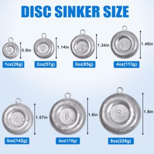 OROOTL Fishing Sinkers Disc Weights Coin Sinkers Weights Saltwater Surf Fishing Weights Flat Fishing Sinkers and Weights Catfishing Gear Tackle Kit 8oz 6oz 5oz 4oz 3oz 2oz 1oz