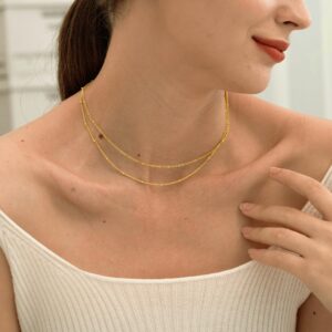 CHESKY Dainty Gold Necklace for Women, Simple Gold Satellite Choker Necklace 14k Real Gold Plated Thin Layered Necklace Womens Trendy Gold Filled Double Choker Necklaces Dainty Jewelry Gift for Her