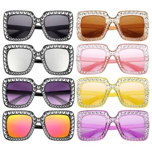 sunovelties 8 pieces women sparkling crystal sunglasses oversized square diamond thick frame glasses funky big cool eyeswear