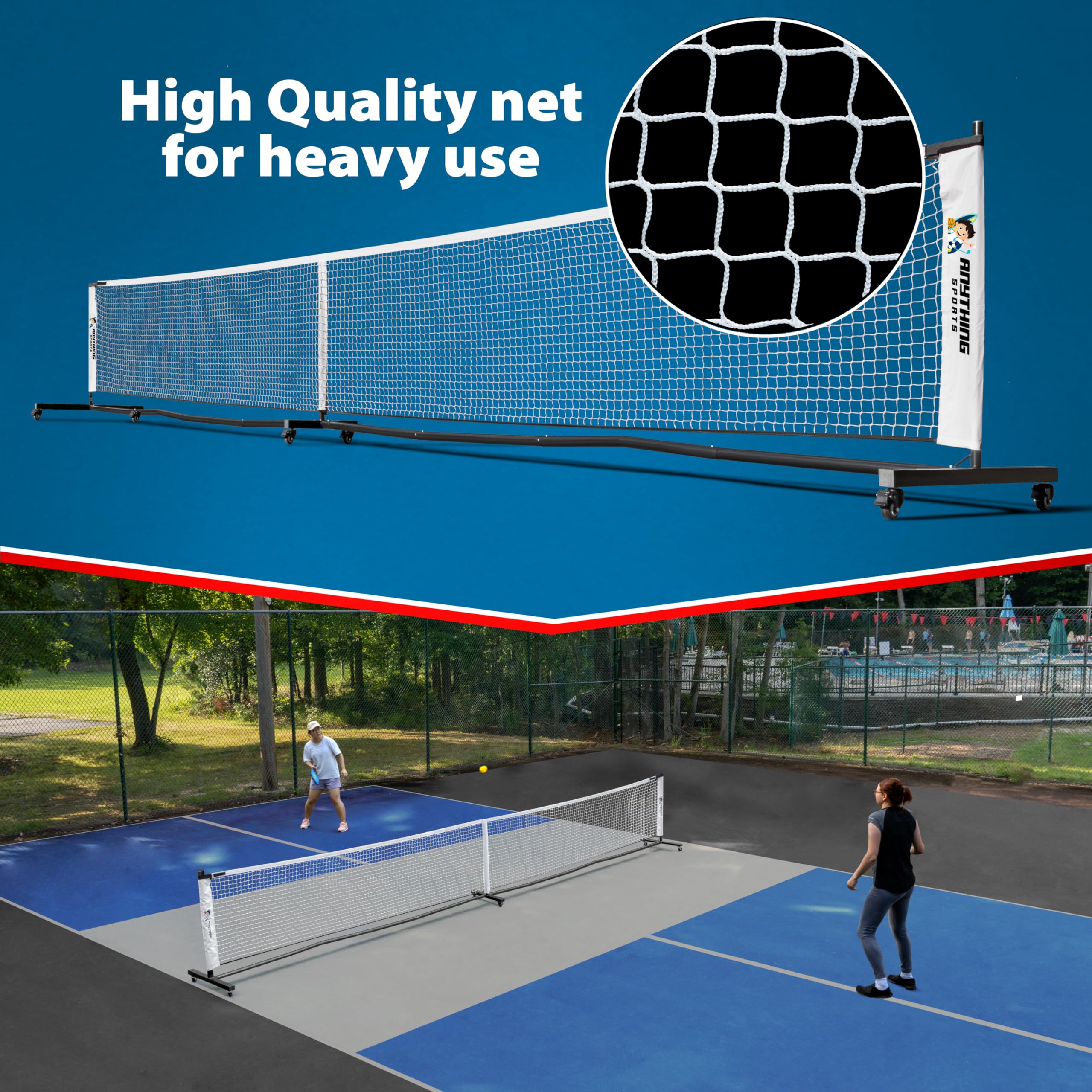 ANYTHING SPORTS Deluxe Heavy Duty Pickleball Net with Wheels 2.0