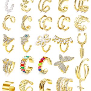 JeryWe 24 Pcs Gold Ear Cuffs for Women Non Piercing Adjustable Ear Cuff Earrings Clip On Cartilage Helix Wrap Ear Jewelry Set