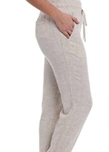 Brigg Women's Linen Blend Relaxed Fit Jogger Sweatpants Yoga Trouser Pants (X-Large, Tan)