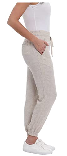 Brigg Women's Linen Blend Relaxed Fit Jogger Sweatpants Yoga Trouser Pants (X-Large, Tan)