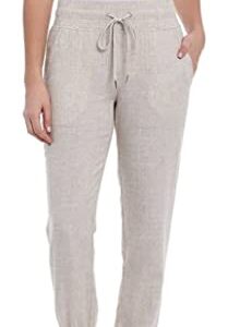 Brigg Women's Linen Blend Relaxed Fit Jogger Sweatpants Yoga Trouser Pants (X-Large, Tan)