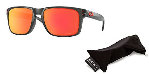 Oakley Holbrook Asian Fit OO9244 Low Bridge 924428 56MM Grey Smoke/Prizm Ruby Rectangular Sunglasses for Men + BUNDLE Accessory Leash + BUNDLE with Designer iWear Eyewear Kit