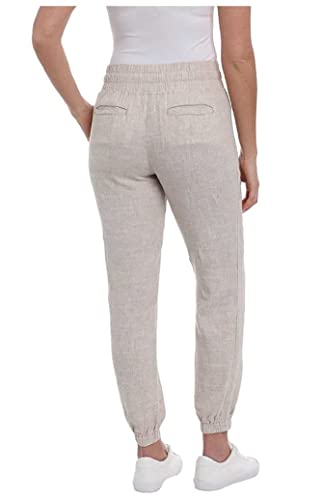 Brigg Women's Linen Blend Relaxed Fit Jogger Sweatpants Yoga Trouser Pants (X-Large, Tan)