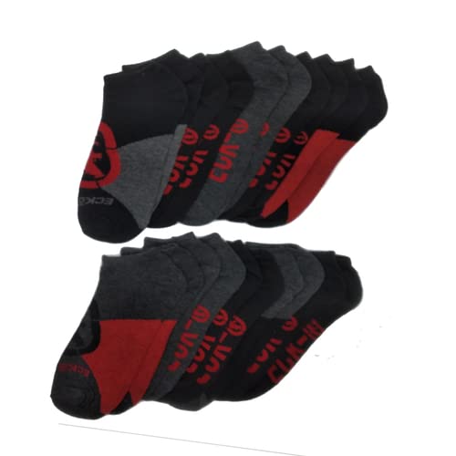 10 Pairs of Ecko Men's Basic Quick Dry No Show Athletic Socks 10-13 (Black and Red) (EU-NOSHOW10PK)