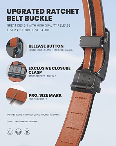 Zitahli Belt Men, Ratchet Belt Dress with 1 3/8" Premium Leather,Slide Belt with Easier Adjustable Automatic Buckle,Trim to Fit Size 30"-36"