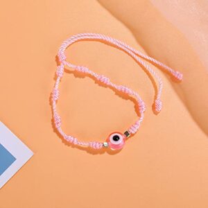 3 Pcs Colorful Evil Eyes Bracelet Amulet Protection Bracelet Braided Rope Bracelet Handmade Lucky Protection Bracelets Adjustable Red String Hamsa Charm Bracelet Wish Friendship Jewelry for Women Mens-Pink