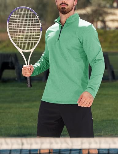 MAGCOMSEN Men's Quarter Zip Pullover Golf Long Sleeve Shirt Workout Training Shirts Exercise Sweatshirts Mint Green,XL