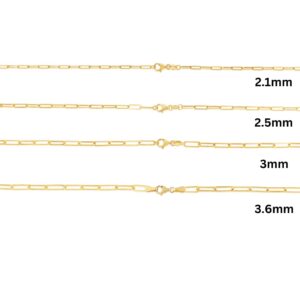 Floreo 10k Yellow Gold 2.5mm Paperclip Solid Link Chain Necklace, 22 inch