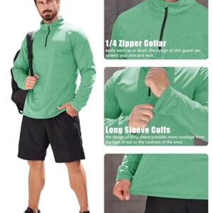 MAGCOMSEN Men's Quarter Zip Pullover Golf Long Sleeve Shirt Workout Training Shirts Exercise Sweatshirts Mint Green,XL