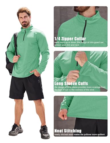 MAGCOMSEN Men's Quarter Zip Pullover Golf Long Sleeve Shirt Workout Training Shirts Exercise Sweatshirts Mint Green,XL