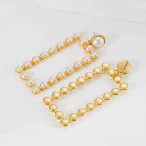 YUJIE Large Rectangle Pearl Dangle Earrings for Women 14K Gold Plated Geometric Drop Earrings Pearl Dangle Earrings