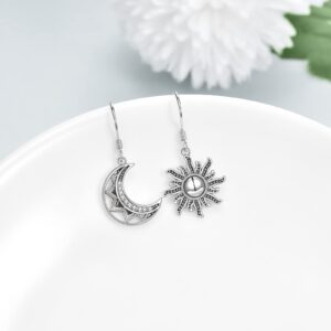 Sun and Moon Dangle Earrings for Women Sterling Silver Crescent Moon Boho Wiccan Jewelry Gift