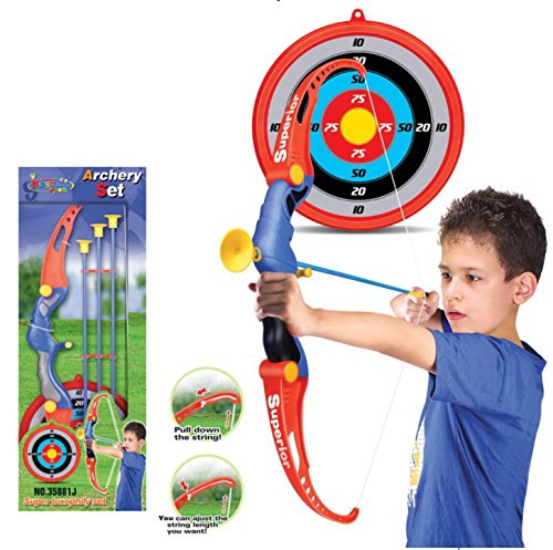 PowerTRC Kids Bow and Arrow Play Set | Comes with 3 Suction Arrows, A Bow, and A Target | Great Gift for Young Beginner Archers | Indoor and Outdoor Archery Set