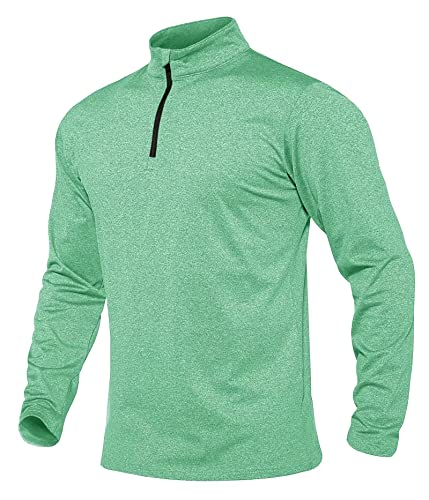 MAGCOMSEN Men's Quarter Zip Pullover Golf Long Sleeve Shirt Workout Training Shirts Exercise Sweatshirts Mint Green,XL