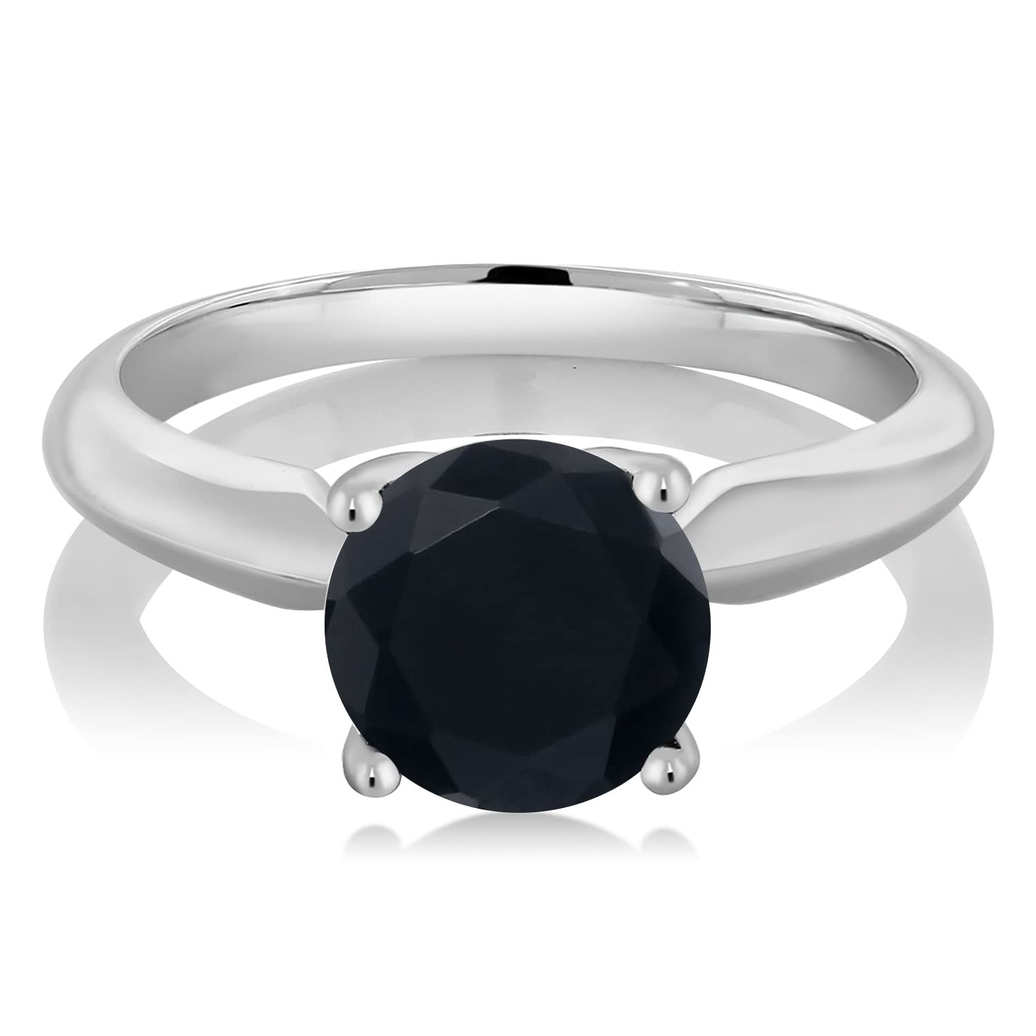 Gem Stone King 925 Sterling Silver Black Onyx Solitaire Engagement Ring For Women (1.65 Cttw, Round 8MM, Gemstone Birthstone, Available In Size 5, 6, 7, 8, 9)