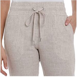 Brigg Women's Linen Blend Relaxed Fit Jogger Sweatpants Yoga Trouser Pants (X-Large, Tan)