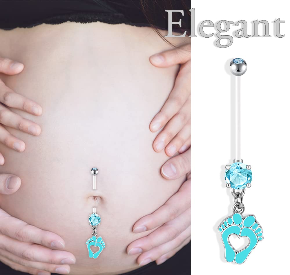 Anicina Plastic Pregnancy Belly Button Rings Maternity Belly Button Ring Bioplast Sports Clear Pregnancy Belly Rings Piercing Retainer for Pregnant Women Mix Style 14G 35mm Blue