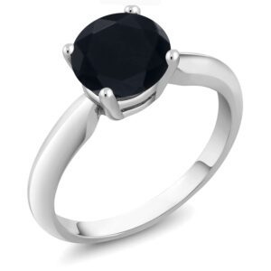 Gem Stone King 925 Sterling Silver Black Onyx Solitaire Engagement Ring For Women (1.65 Cttw, Round 8MM, Gemstone Birthstone, Available In Size 5, 6, 7, 8, 9)