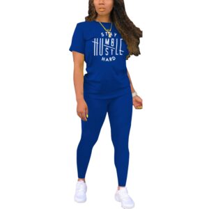 Nimsruc Biker Short Sets Women 2 Piece Outfits Summer Short Sleeve Jogger Tracksuit Matching Sweatsuits Blue L