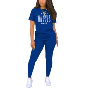 Nimsruc Biker Short Sets Women 2 Piece Outfits Summer Short Sleeve Jogger Tracksuit Matching Sweatsuits Blue L