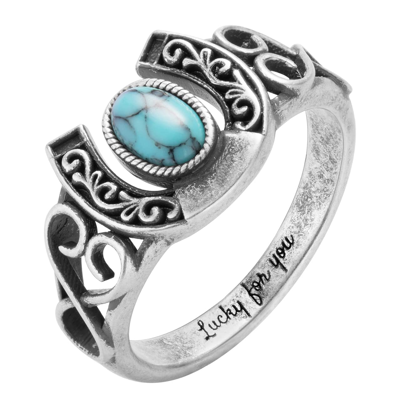 Getname Necklace Custom Engraved Oval Bohemia Turquoise Ring Lucky Horseshoe Ring for Women Women's Statement Ring Sterling Silver Turquoise Bohemian Ring Personalized Silver Vintage Ring