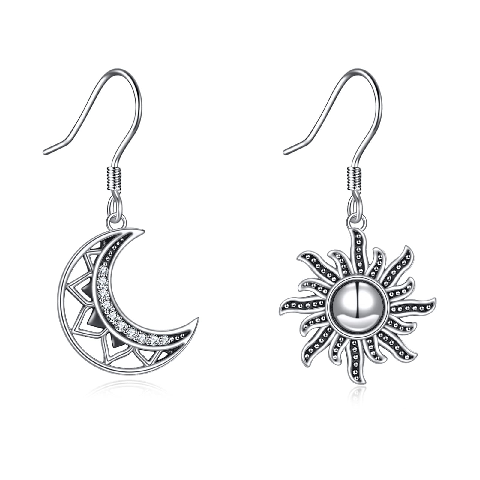 Sun and Moon Dangle Earrings for Women Sterling Silver Crescent Moon Boho Wiccan Jewelry Gift