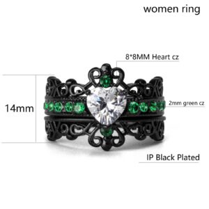 ringheart Matching Rings His and Hers Ring Couple Rings Crown Ring Heart Cz Womens Wedding Ring Sets Wedding Bands