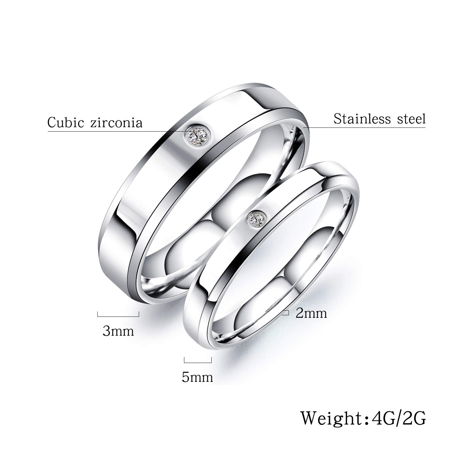 Iflytree 2Pcs His & Hers Promise Ring Stainless Steel Couples Wedding Engagement Bands Bridal Set Bridal Set (Men's Size 8 & Women's 8)