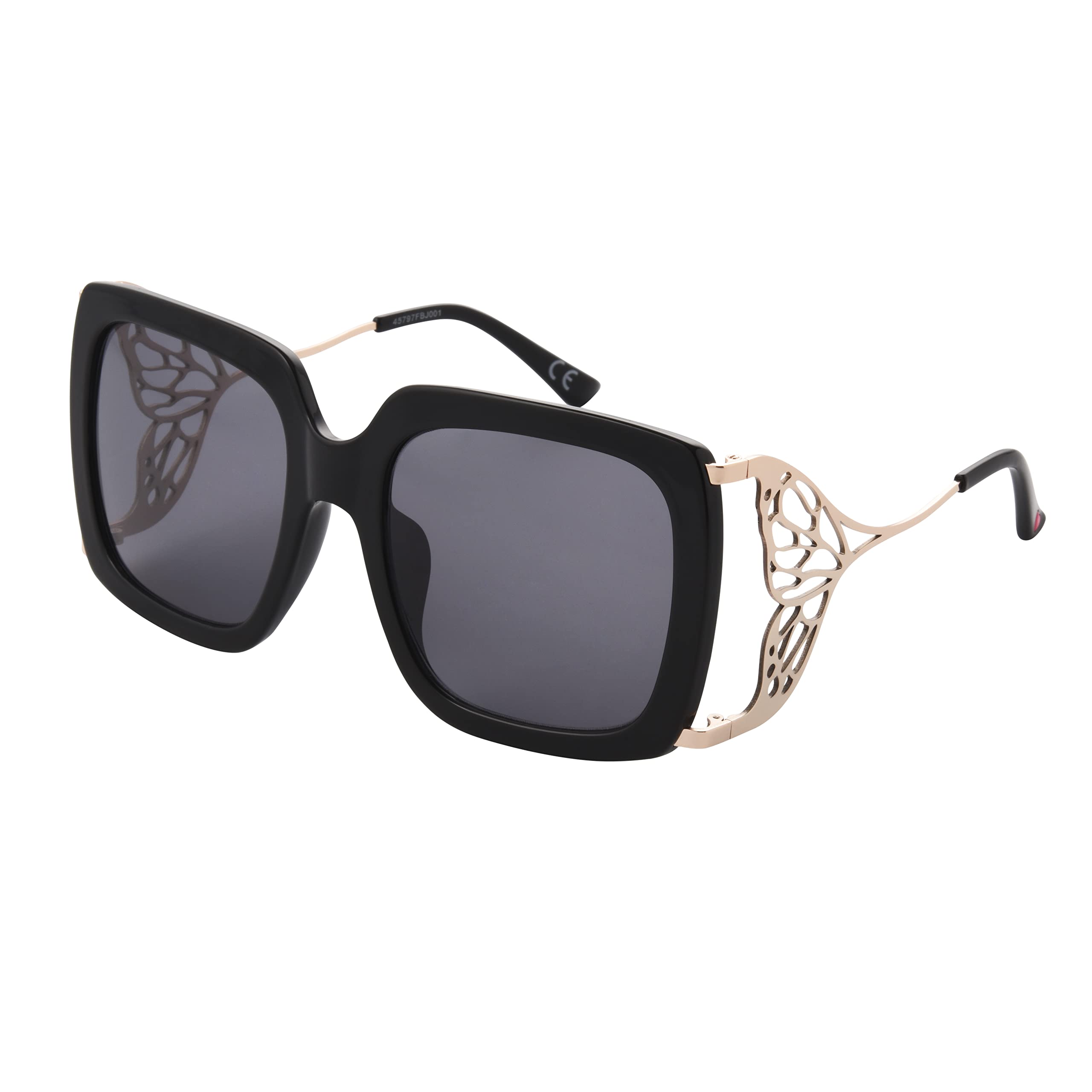 Betsey Johnson Women's Fly Away Sunglasses Square, Black/Gold, 57mm