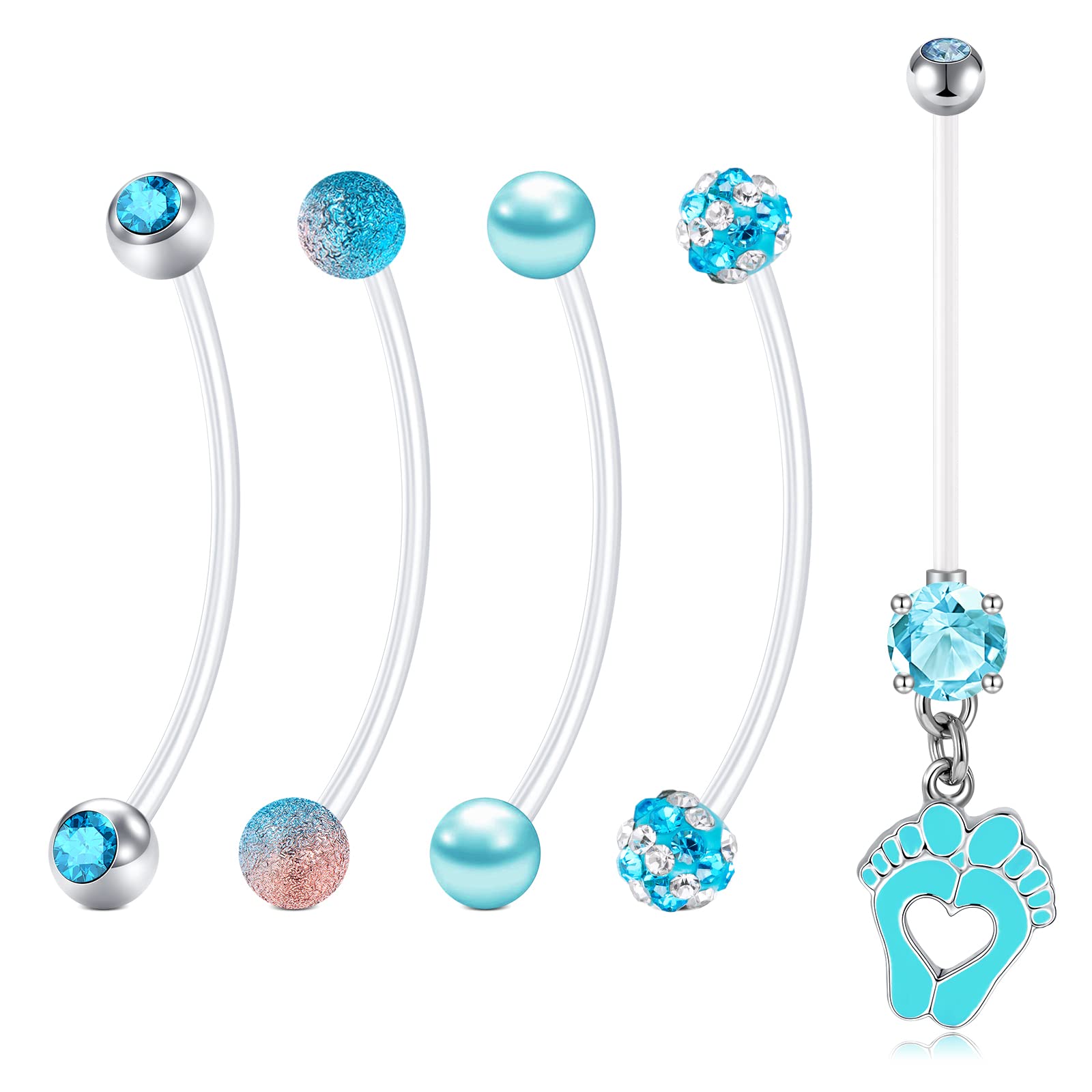 Anicina Plastic Pregnancy Belly Button Rings Maternity Belly Button Ring Bioplast Sports Clear Pregnancy Belly Rings Piercing Retainer for Pregnant Women Mix Style 14G 35mm Blue