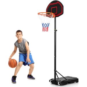 gymax basketball hoop, 6.3 ft-8.1ft adjustable basketball goal with shatterproof backboard & built-in wheels, all weather portable basketball system for kids teens adults, indoor/outdoor gym, backyard