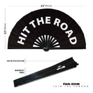 Hit The Road Hand Fan Foldable Bamboo Circuit Rave Hand Fans Slang Words Fan Outfit Party Gear Gifts Music Festival Rave Accessories (Black)