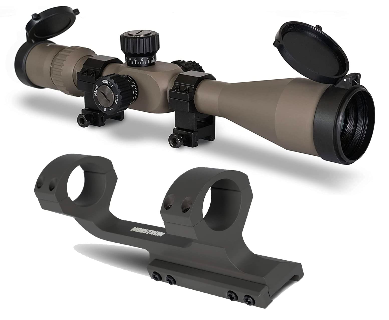 Monstrum G3 4-16x50 FFP Rifle Scope | Flat Dark Earth | Monstrum Extended Length Offset Scope Mount | 20 MOA | Bundle