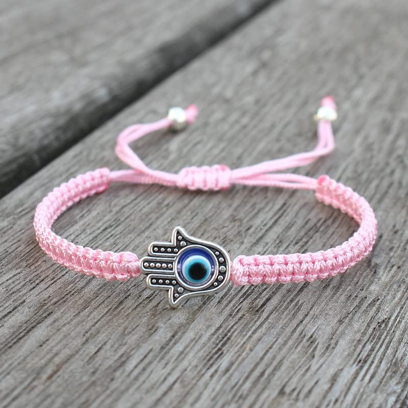 3 Pcs Colorful Evil Eyes Bracelet Amulet Protection Bracelet Braided Rope Bracelet Handmade Lucky Protection Bracelets Adjustable Red String Hamsa Charm Bracelet Wish Friendship Jewelry for Women Mens-Pink