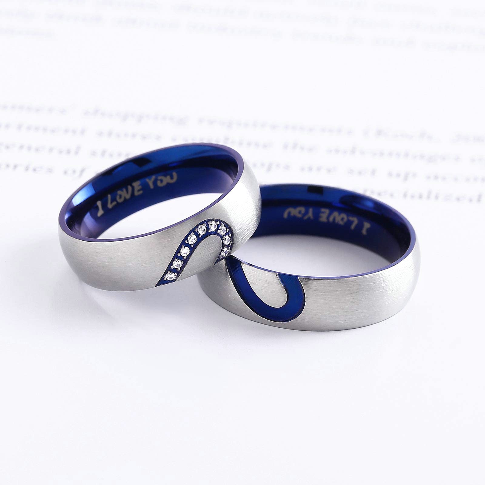 ANAZOZ Personalized Name Rings for Women, Stainless Steel Heart Blue Engravable Rings for Women 6MM Size 8