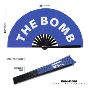 The Bomb Hand Fan Foldable Bamboo Circuit Rave Hand Fans Slang Words Fan Outfit Party Gear Gifts Music Festival Rave Accessories (Blue)