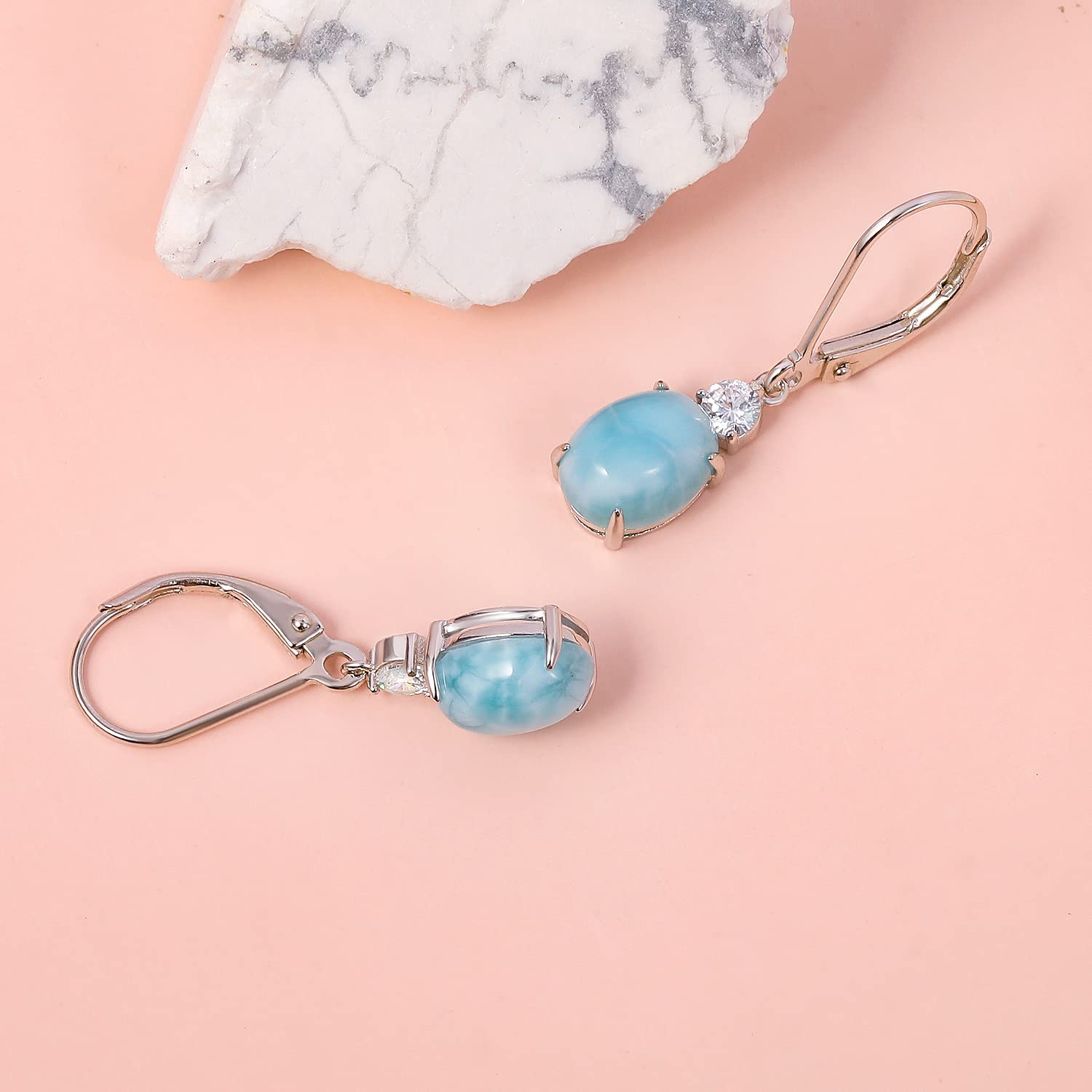 Larimar Dangle Earrings,925 Sterling Silver Gemstone Larimar Drop Earrings for Women