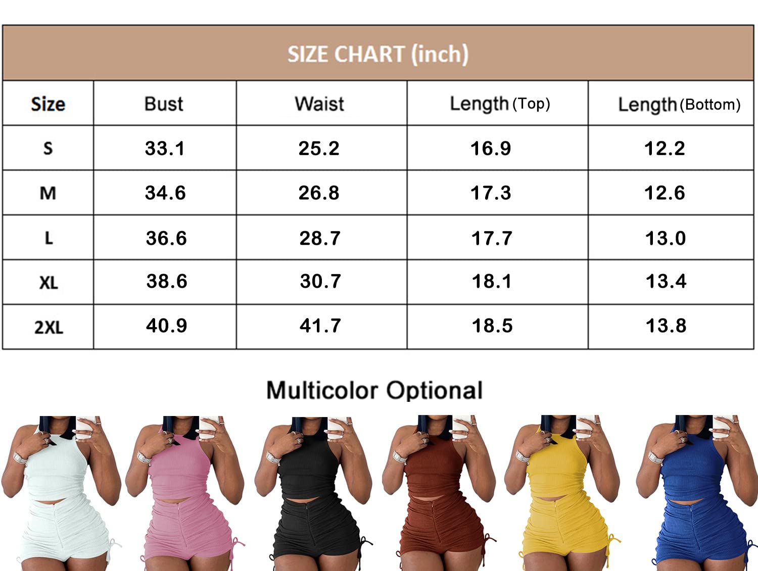 Summer Two Piece Outfits for Women, Casual Stretchy Ribbed Tank Crop Top Drawstring Ruched Shorts Set Workout Tracksuits (Black,M)