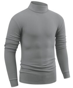 jonivey mens fleece turtleneck long sleeve casual shirts soft knitted warm under layers thermal pullover tops (pure grey,m)